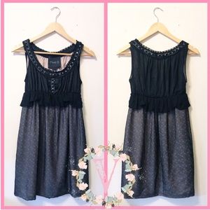 HANII Y | Nylon Overlay Peplum Cocktail Dress